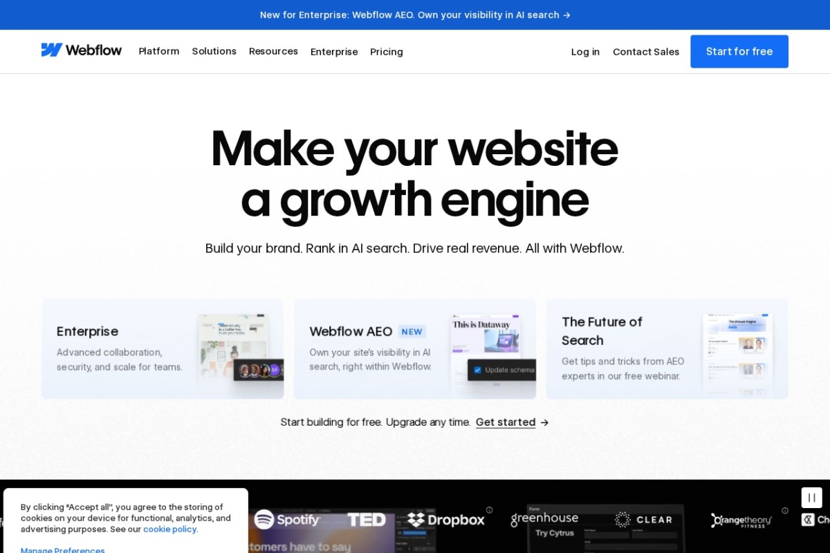 Screenshot of webflow.com